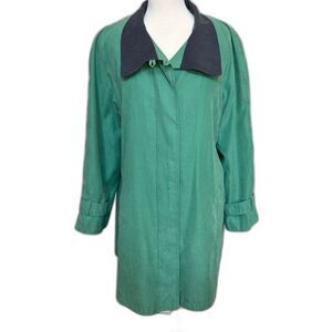 Fleet Street Kelly Green/Navy Lightweight Coat - Women 14 - Fall Coastal Grandma
